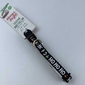 Merry & Bright Adjustable Holiday Themed Dog Collar.  “Ho Ho Ho” Black Size XS